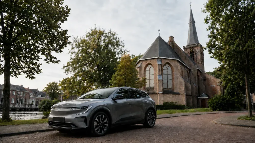 Elektrische auto voor een kerk in Ridderkerk