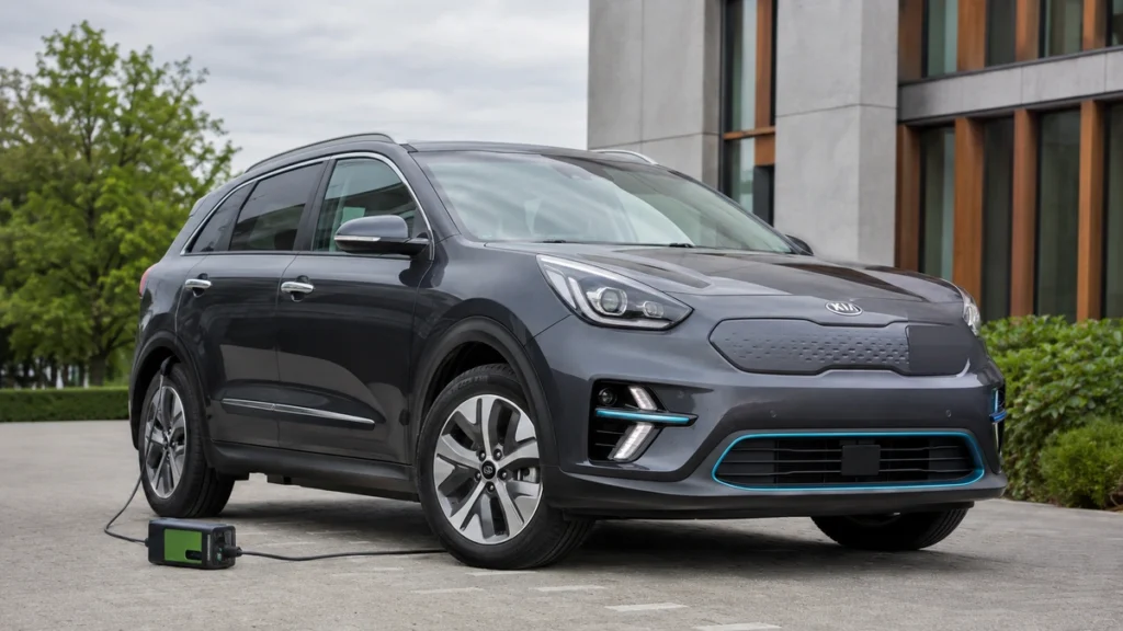 Grijze Kia e-Niro bij artikel over Kia accu testen op locatie