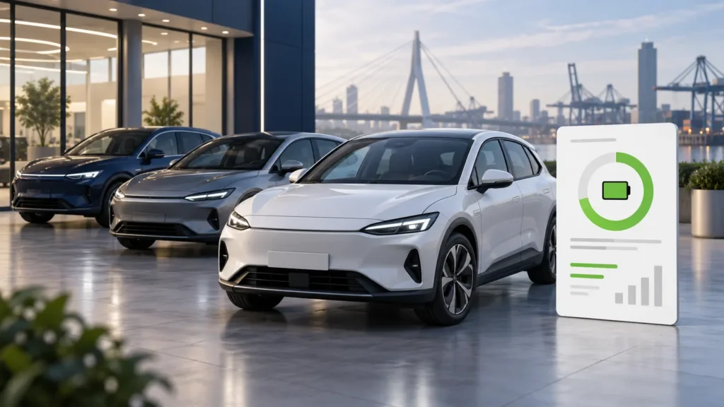 Gebruikte elektrische auto’s bij een autobedrijf met onafhankelijk batterijrapport