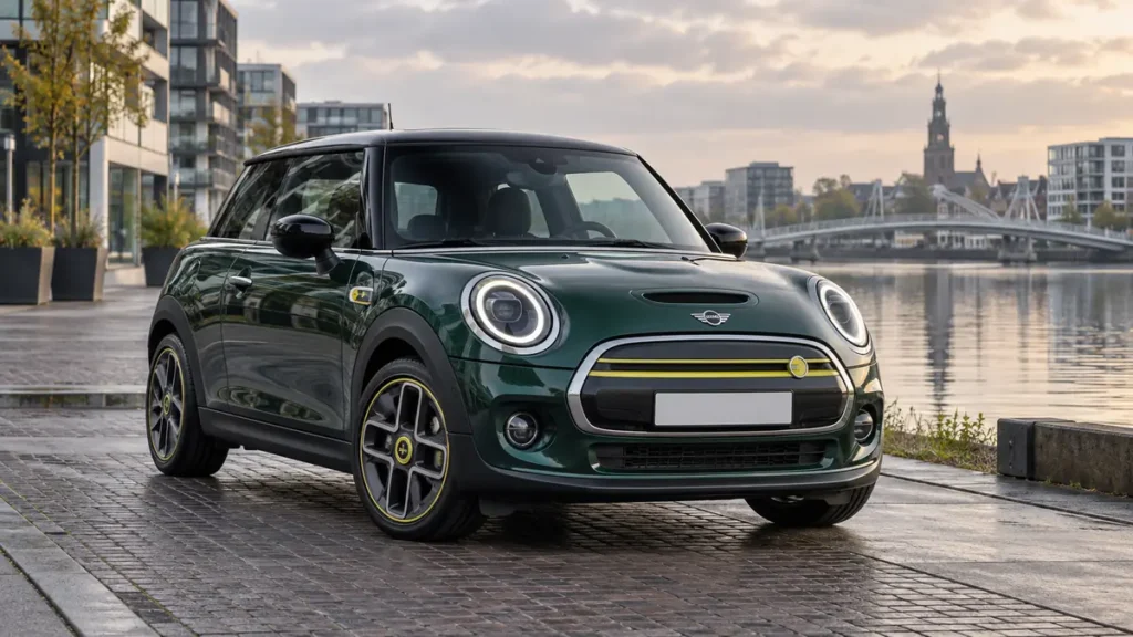Groene elektrische MINI Cooper SE bij artikel over MINI accu testen op locatie