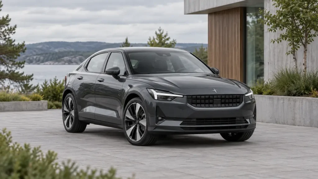 Donkergrijze elektrische Polestar 2 bij artikel over Polestar accu testen op locatie
