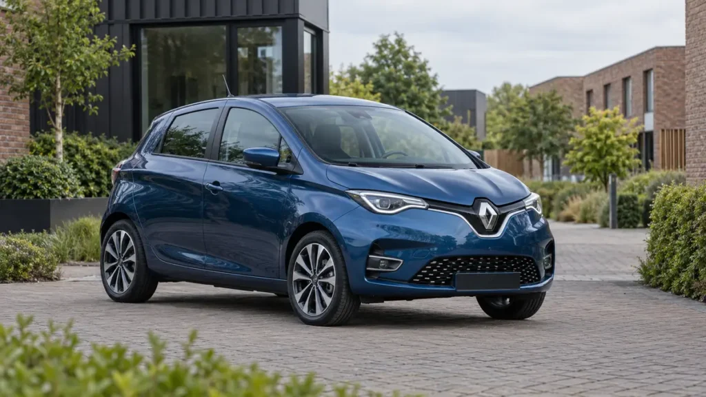 Blauwe elektrische Renault ZOE bij artikel over Renault accu testen op locatie