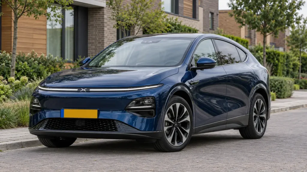 Donkerblauwe XPENG G6 bij artikel over XPENG accu testen op locatie